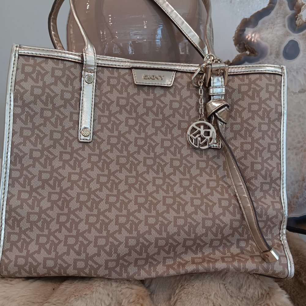 VINTAGE DKNY tan and gold purse Pre-Owned